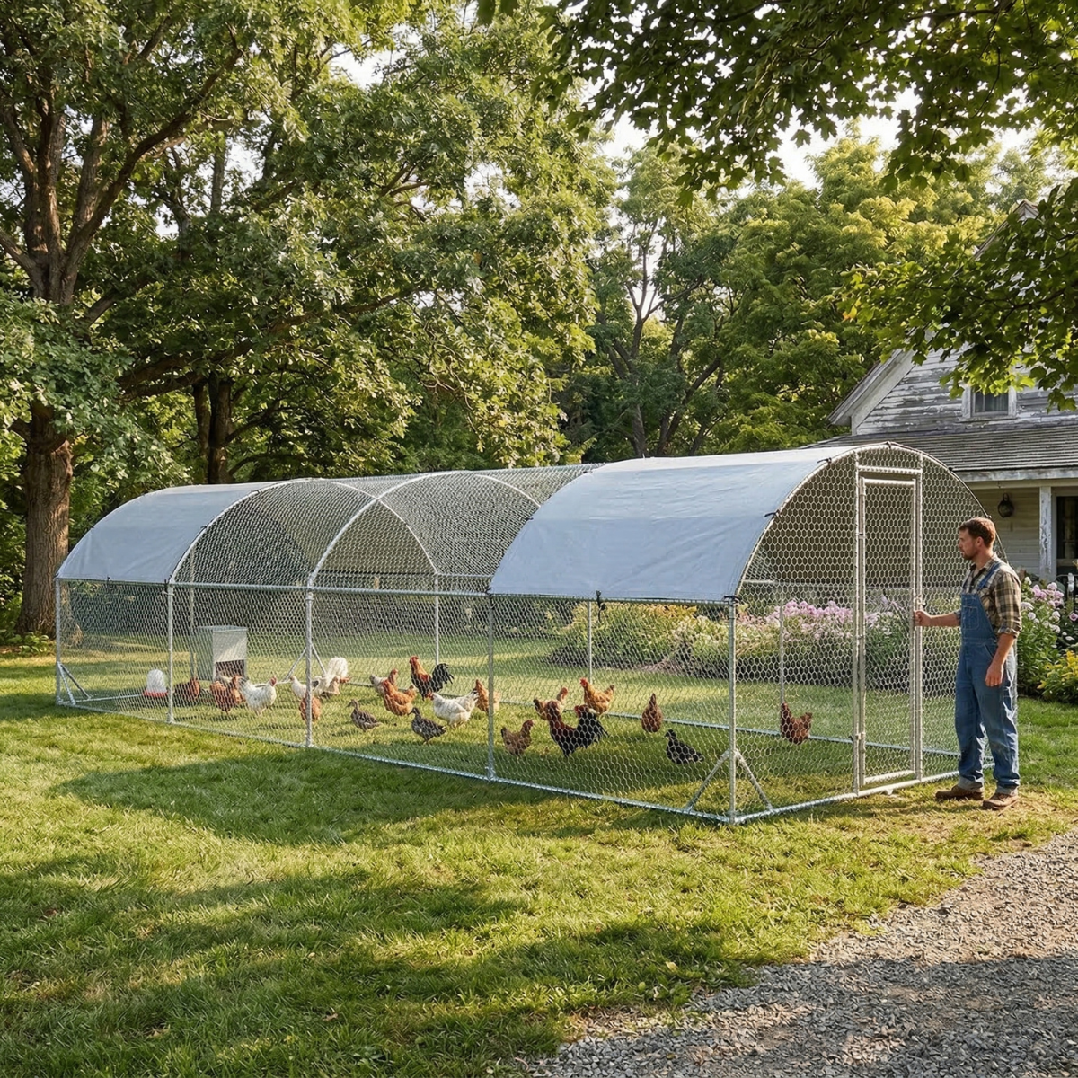 Large Metal Chicken Coop with Waterproof and Anti-UV Cover for Yard, Outdoor, Duck, Rabbit, 9.2' x 24.9' x 6.5'
