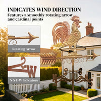 Metal Rooster Weathervane, Roof Mount Wind Direction Indicator, Outdoor Weather Vanes