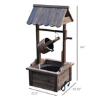 Outdoor Wooden Wishing Well Fountain with Adjustable Water Flow Rate, Rustic Waterfall Fountain, Carbonized Finish