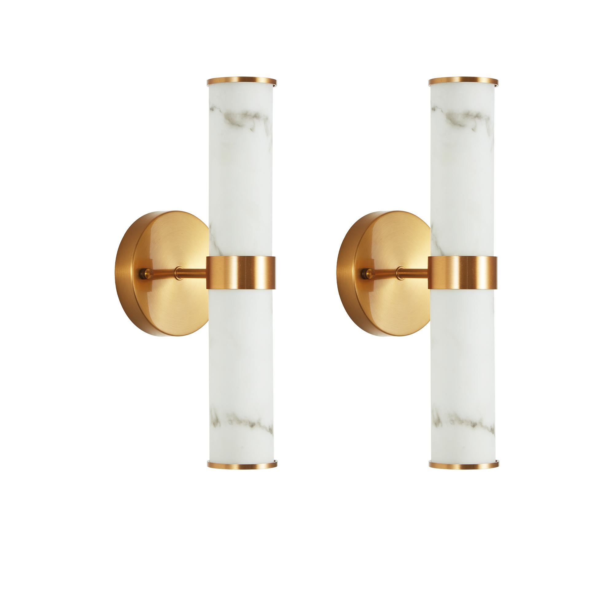 Set of 2 Resin Wall Sconces with Gold Accents, Easy Installation, Indoor Vertical Light Fixture with Marble Texture, 5" L x 5.5" W x 14" H, Gold