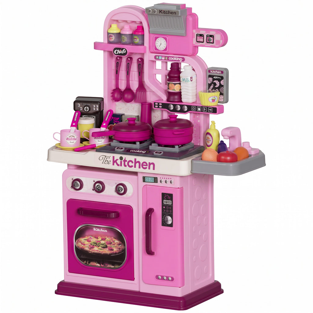 Kids Play Kitchen with Lights, Sounds, 33 Accessories & Storage for Toddler 3-6 Years