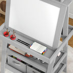 Double Sided Easel for Kids, Standing Toddler Easel with Paper Roll, Magnetic Whiteboard, Chalkboard & Storage, Gray