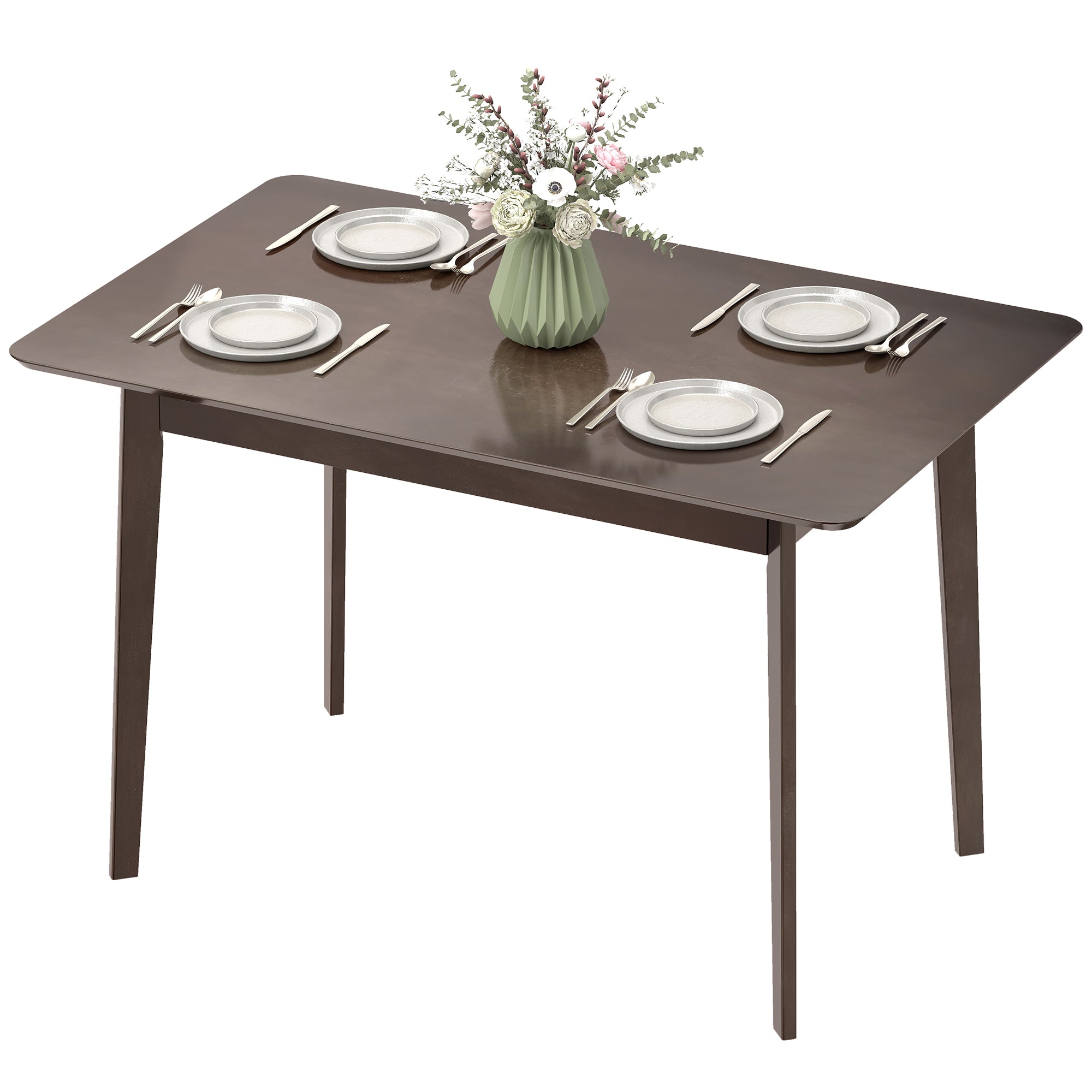 47.2" Rectangle Dining Table for 4, Mid-Century Modern Kitchen Table with Rubber Wood Frame for Dining Room, Mahogany