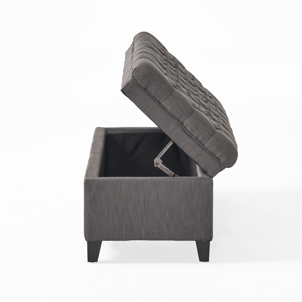 Storage Ottoman with Birch Legs, Hand-Tufted Fabric, 50" L x 20.5" W x 18.25" H, Spot Clean, Gray