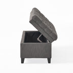 Storage Ottoman with Birch Legs, Hand-Tufted Fabric, 50" L x 20.5" W x 18.25" H, Spot Clean, Gray