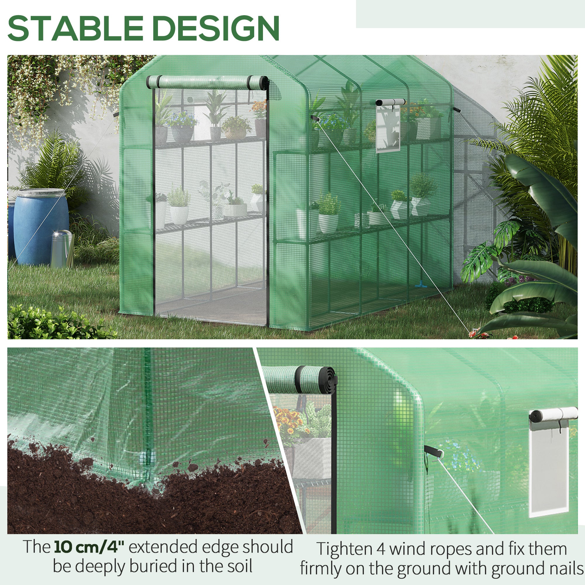 7' x 5' x 6' Walk-in Greenhouse for Outdoors with Mesh Door and Windows, 18 Shelf Hot House with Trellis, Plant Labels, UV Protective for Growing Flowers, Herbs, Vegetables, Saplings, Green