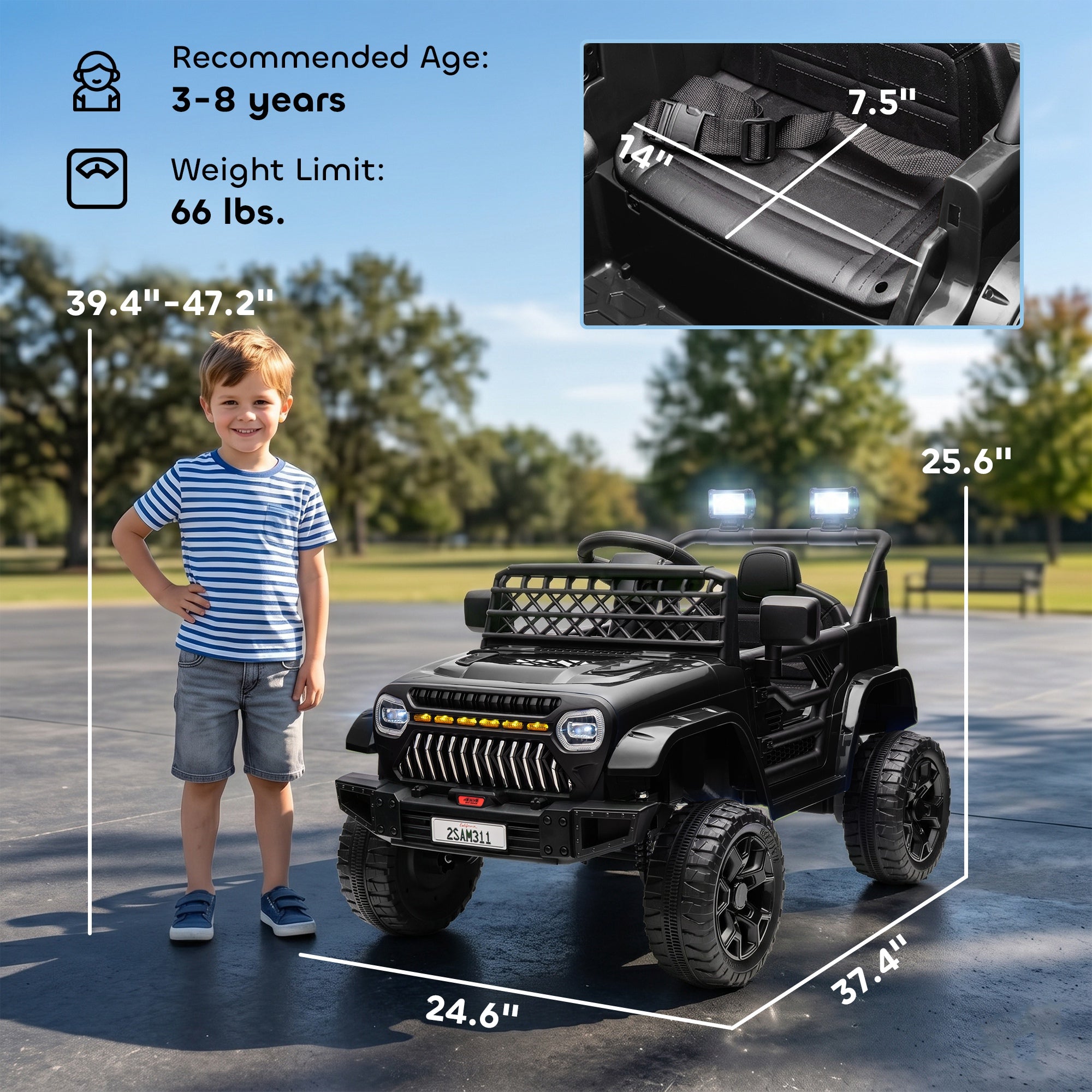 12V Battery Powered Ride On Truck, Kids Electric Car with Spring Suspension, Remote, Horn, USB Music, Black