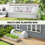 8.6 x 3 x 1ft Metal Planter Box with Mini Greenhouse, Galvanized Raised Garden Bed with Cover for Herbs and Vegetables, Small Greenhouse for Patio Garden Balcony, White and Silver