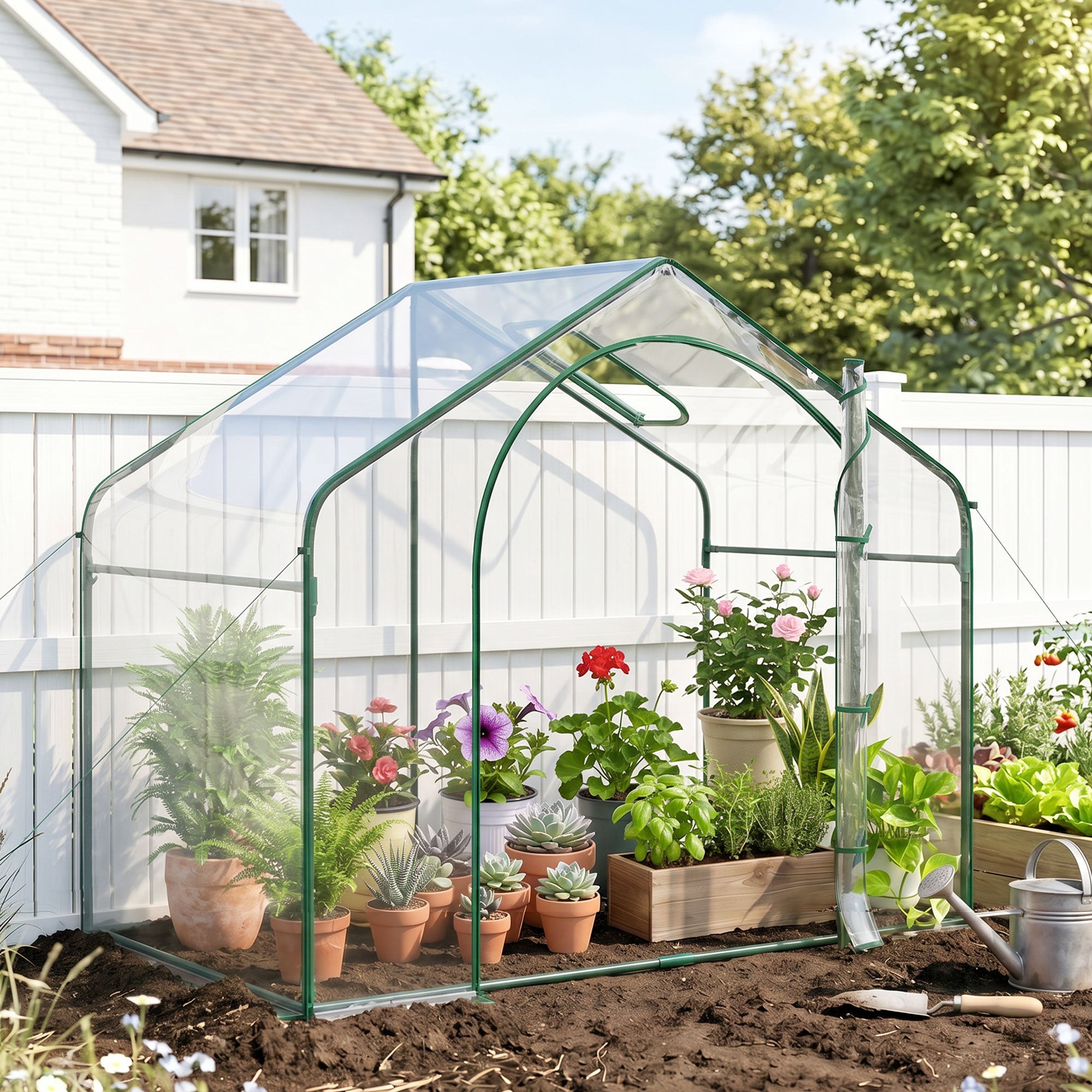 6' x 3' x 5' Portable Walk-in Greenhouse, Plastic Cover, Steel Frame Garden Hot House, Zipper Door, Top Vent for Flowers, Vegetables, Saplings, Tropical Plants, Clear