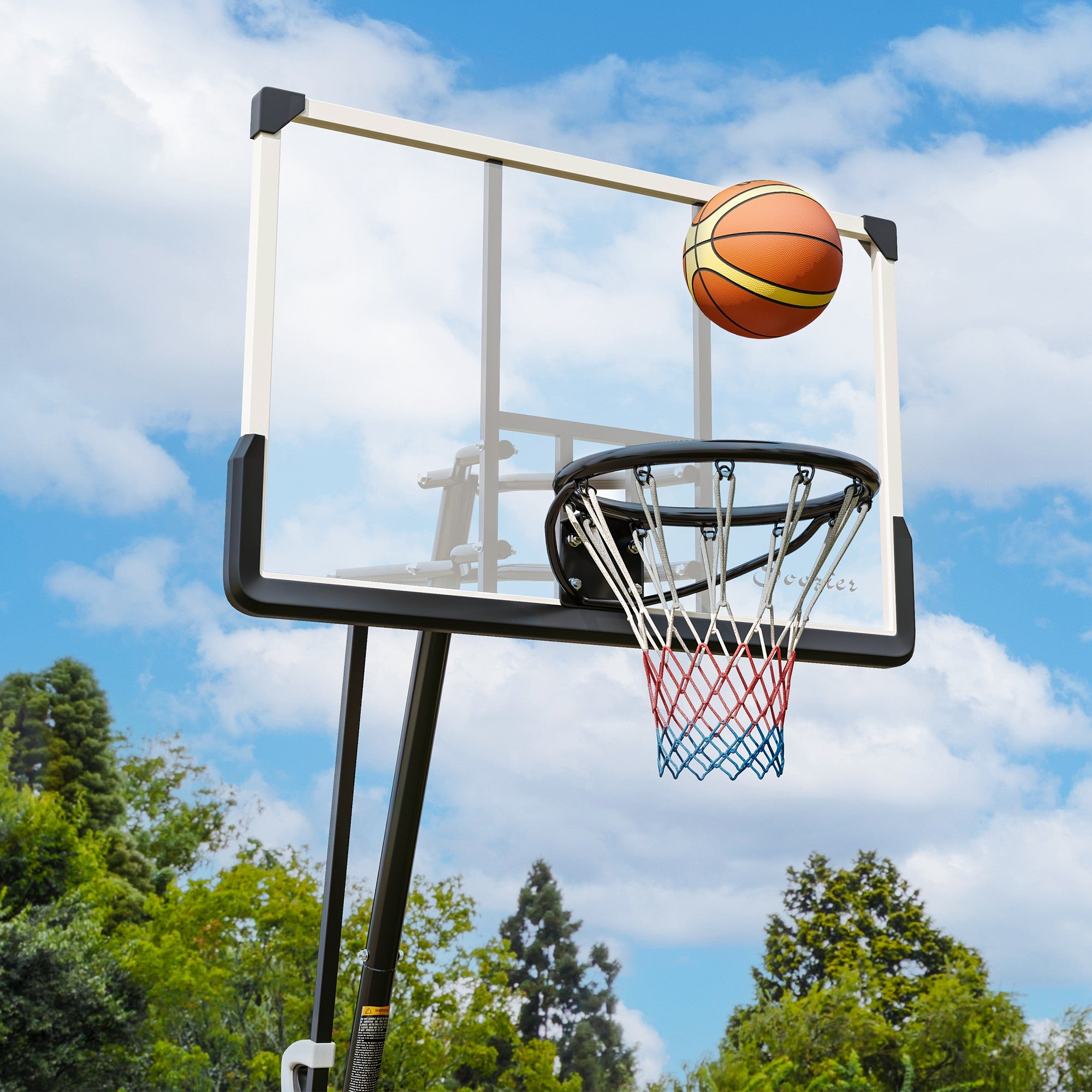 4.9-10' Basketball Stand, Freestanding Basketball System with 44" Shatterproof Backboard, Rebound System and Wheels