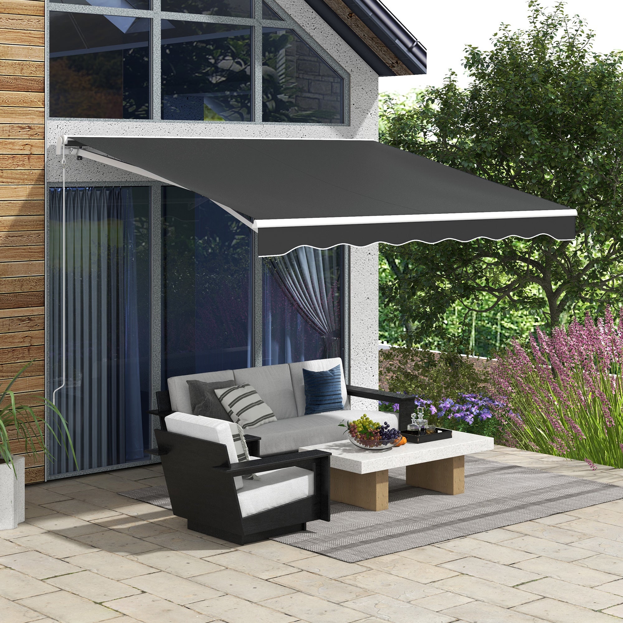 10' x 8' Electric Retractable Awning, Sun Shade Shelter，Remote Controller and Crank Handle for Deck, Balcony, Yard,