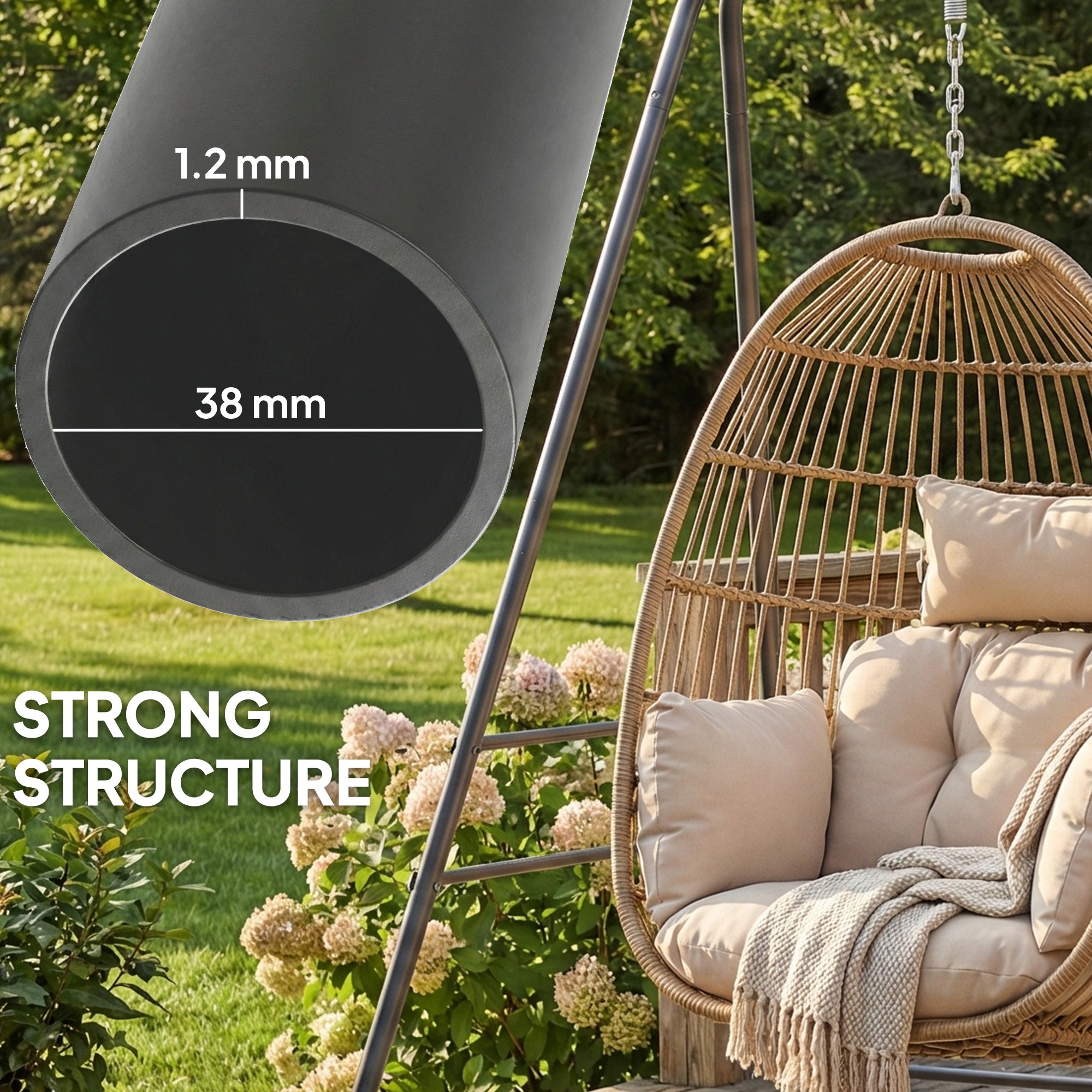Hammock Chair Stand Indoor and Outdoor Use with Anti-Slip Foot Pads, 2 Carabiners, Gray