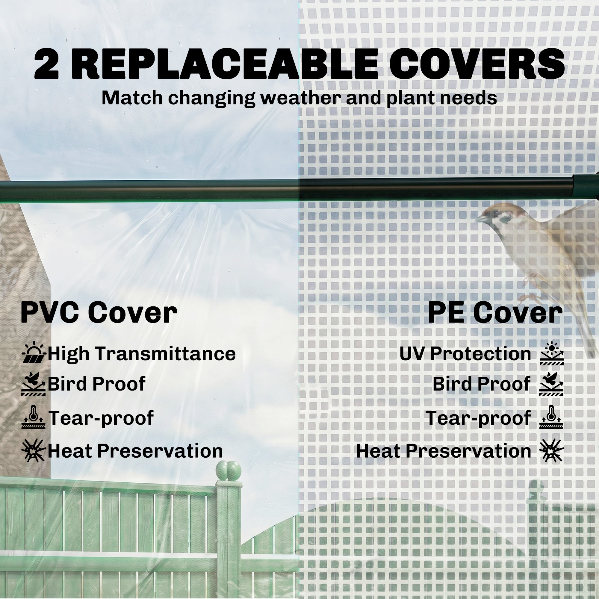 6' x 3' x 3' Portable Greenhouse, Garden Hot House with Two PE/PVC Covers and 2 Roll Up Windows, Clear