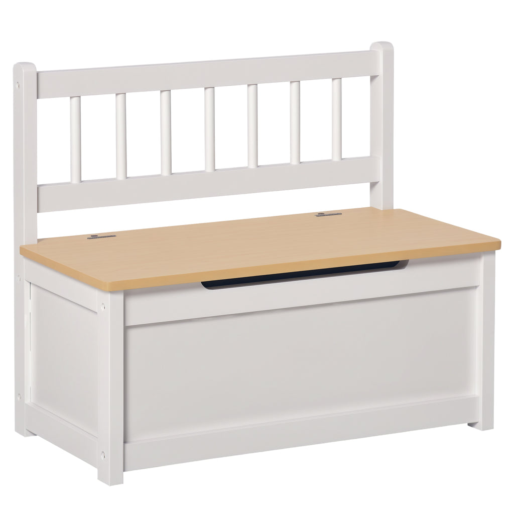 2-in-1 Kids Wooden Toy Organizer Chest Storage Box with Seat Bench Cabinet Chunk Cube with Safety Pneumatic Rod White