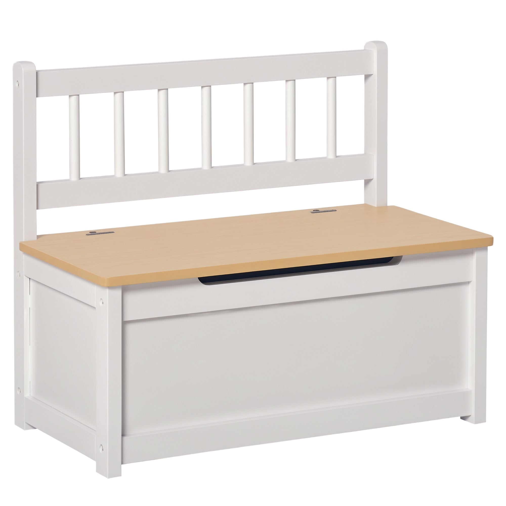 2-in-1 Kids Wooden Toy Organizer Chest Storage Box with Seat Bench Cabinet Chunk Cube with Safety Pneumatic Rod White