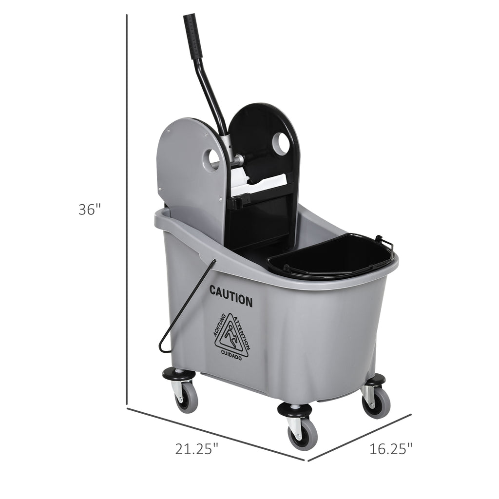 9.5 Gallon (38 Quart) Mop Bucket with Wringer Cleaning Cart, 4 Moving Wheels, Mop-Handle Holder & 2 Separate Buckets, Gray