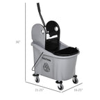 9.5 Gallon (38 Quart) Mop Bucket with Wringer Cleaning Cart, 4 Moving Wheels, Mop-Handle Holder & 2 Separate Buckets, Gray