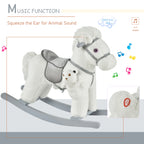 Kids Rocking Horse with Bear Toy, Plush Animal Rocker with Fun Realistic Sounds for Toddler 18-36 Months, White