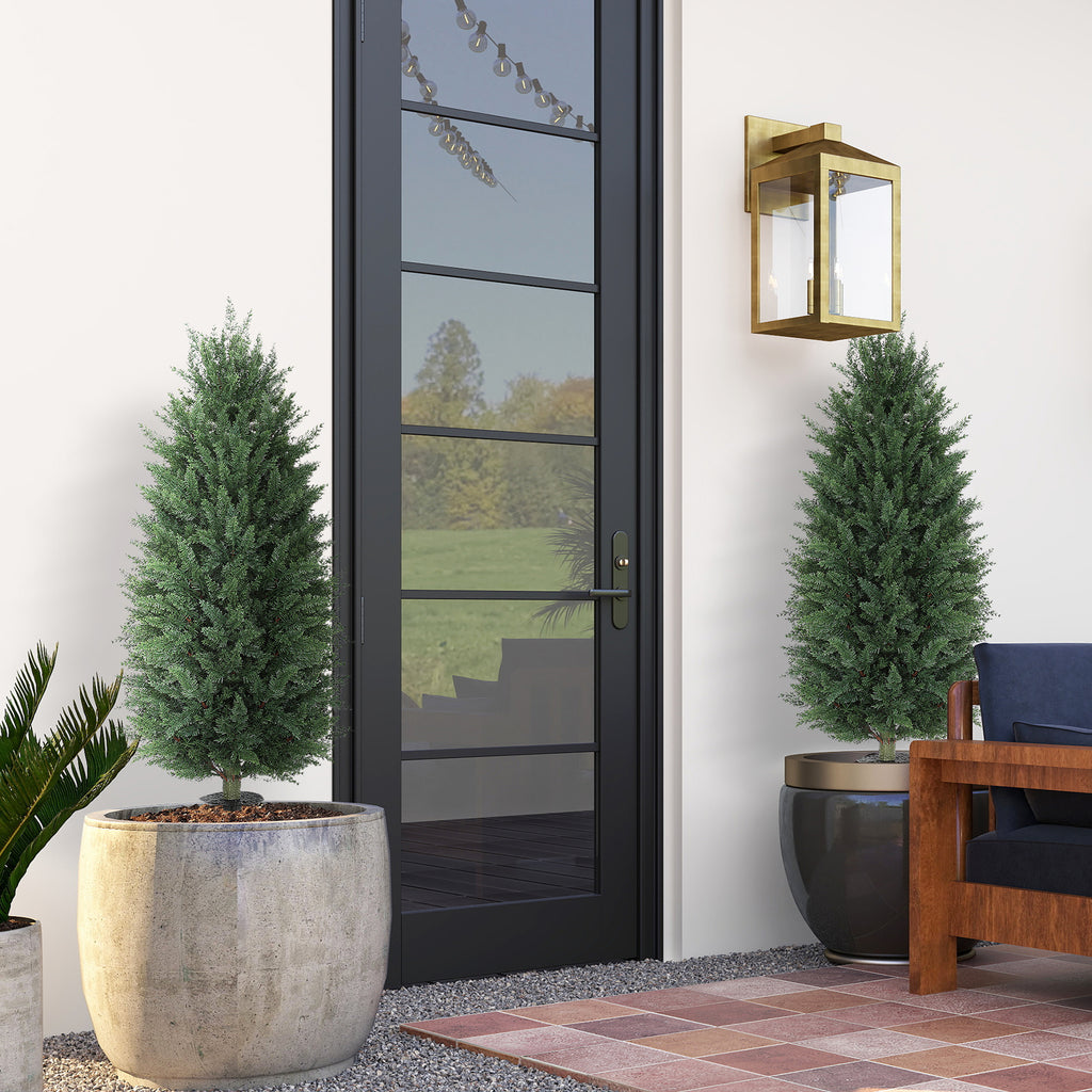 43.3 Inch Set of 2 Artificial Cypress Topiary Tree, Indoor Outdoor UV Resistant Faux Plants with Ground Stake for Garden