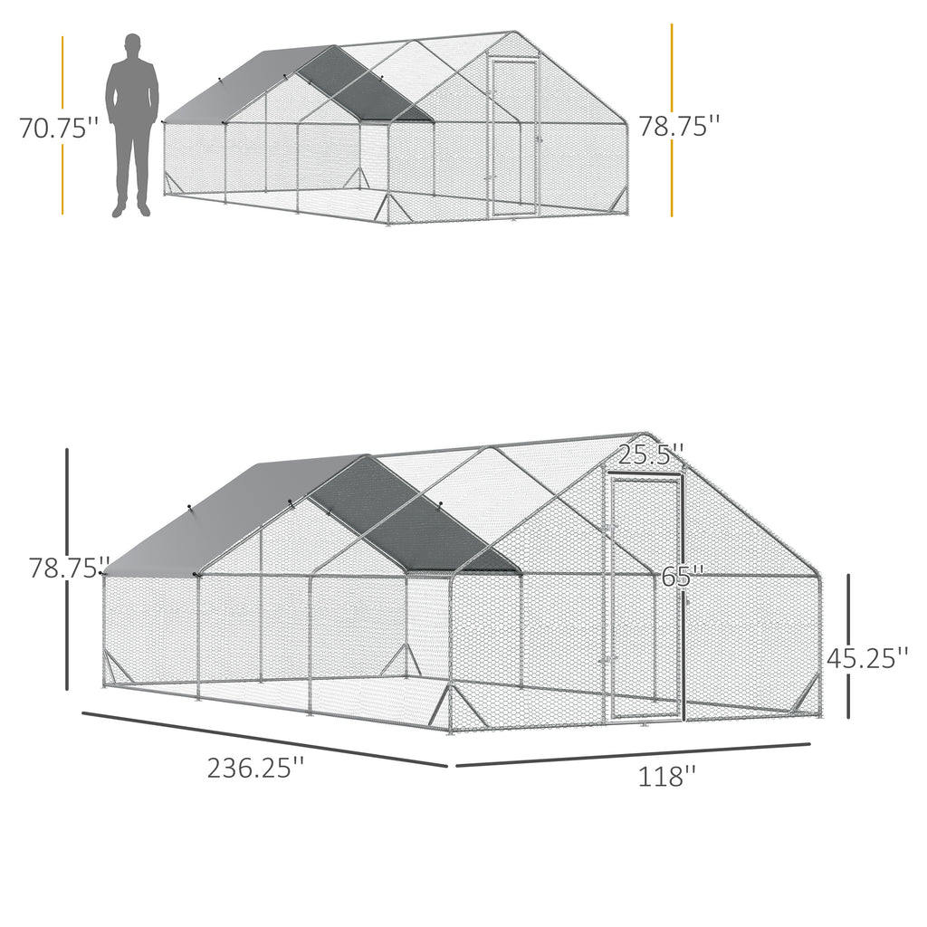 10' x 20' x 6.5' Chicken Coop Cage, Outdoor Hen House w/Cover & Lockable Door