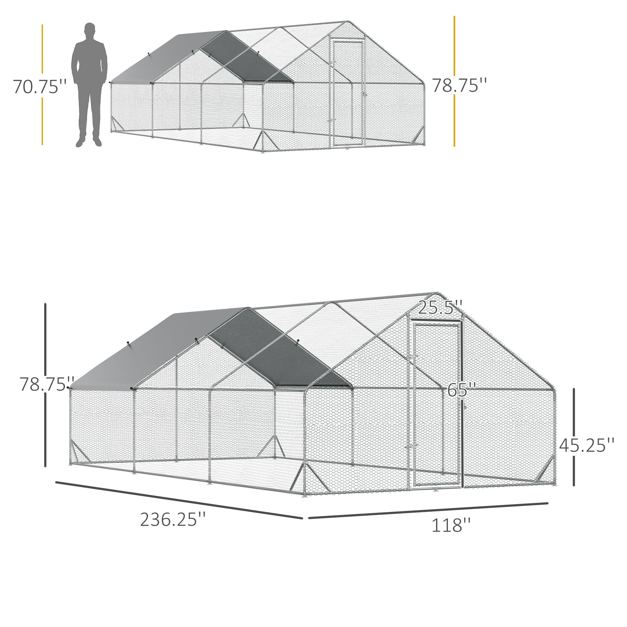 10' x 20' x 6.5' Chicken Coop Cage, Outdoor Hen House w/Cover & Lockable Door