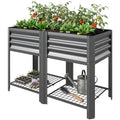 Raised Garden Bed Galvanized Steel, Elevated Planter Box with Storage Shelf, Bed Liner, 31.5" High, Dark Gray