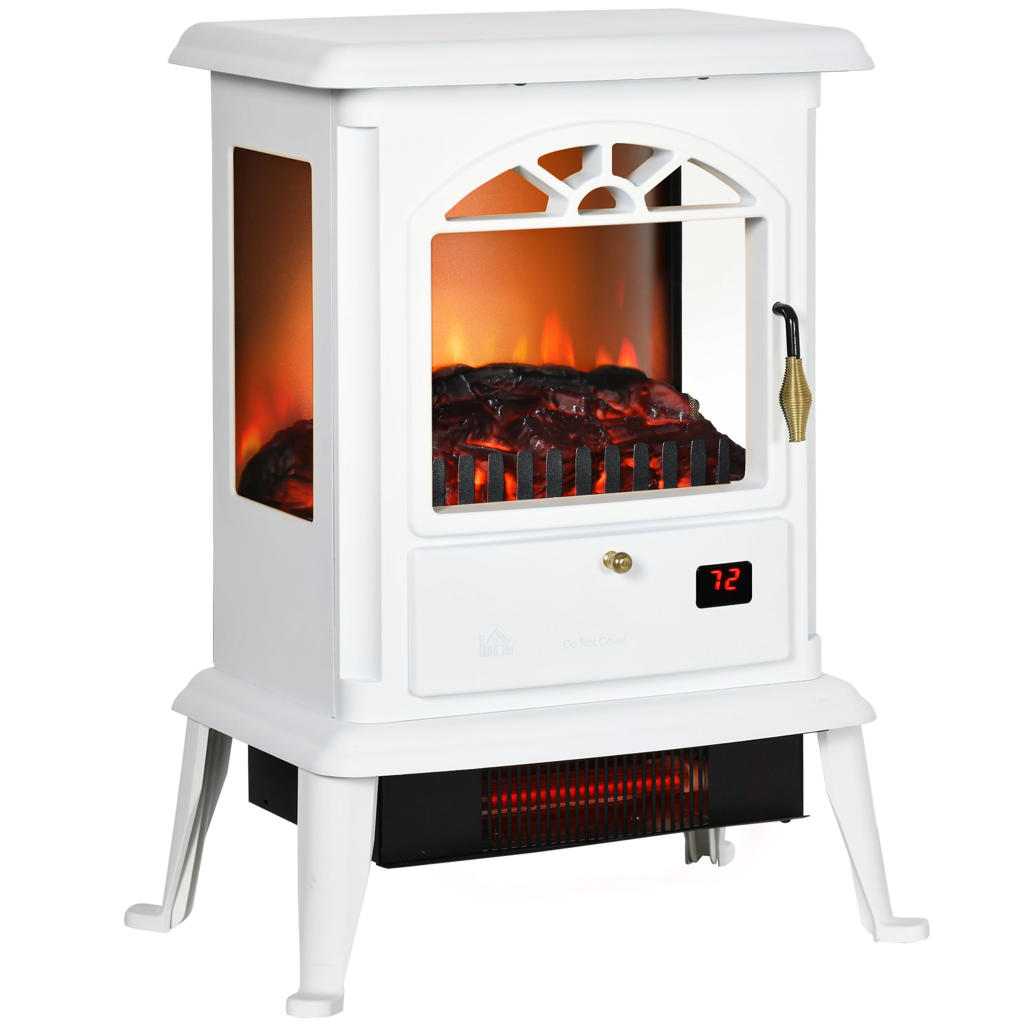 23" Electric Infrared Fireplace Stove, Freestanding Fire Place Heater with Realistic Log Flame, Adjustable Temperature, Timer, 1000W/1500W, White