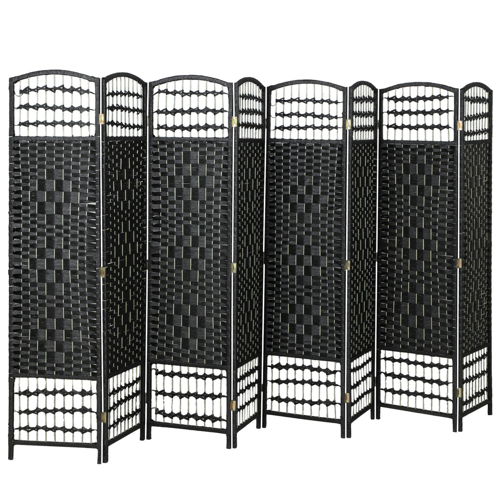 8 Panel Folding Room Divider Portable Privacy Screen Wave Fiber Room Partition for Home Office Black