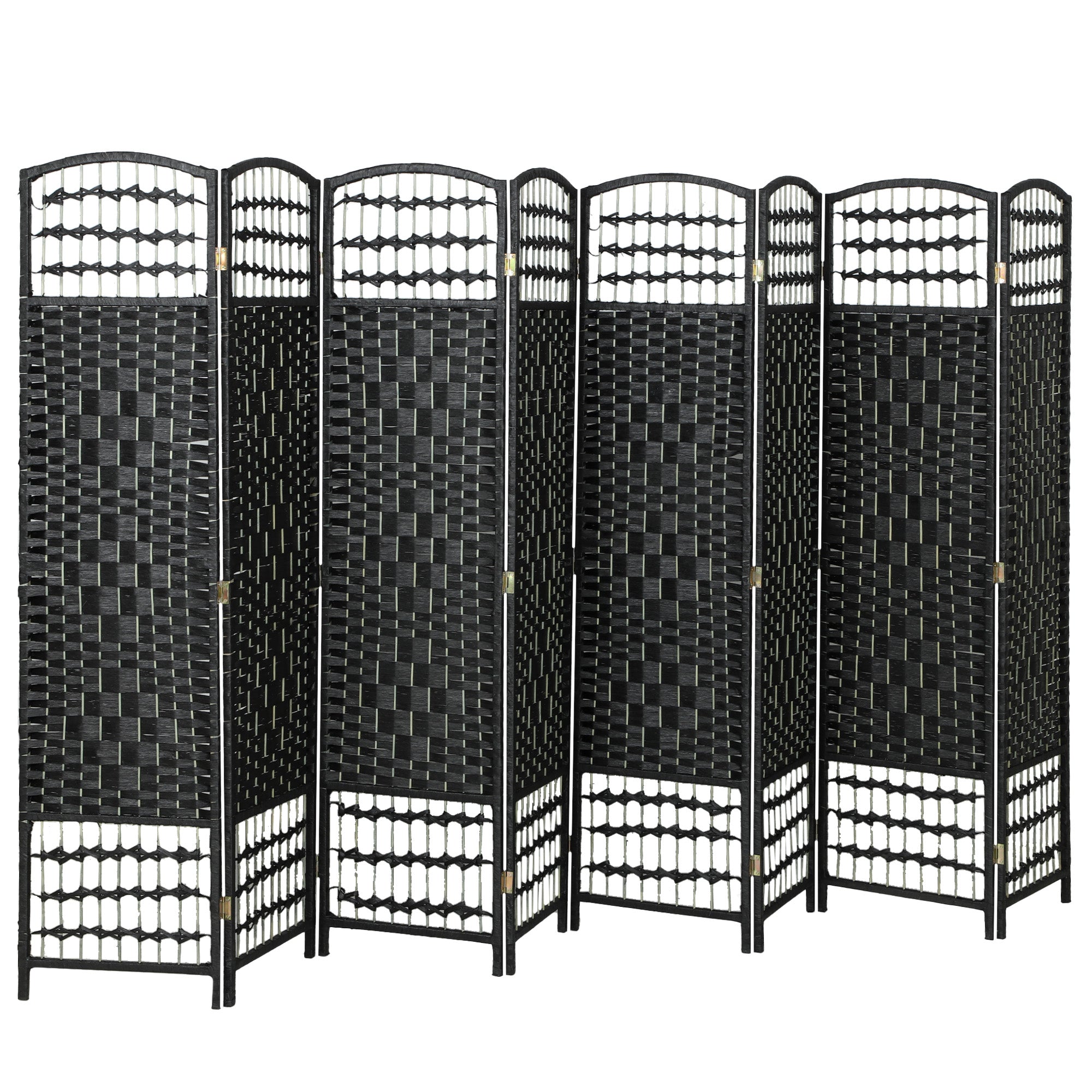 8 Panel Folding Room Divider Portable Privacy Screen Wave Fiber Room Partition for Home Office Black