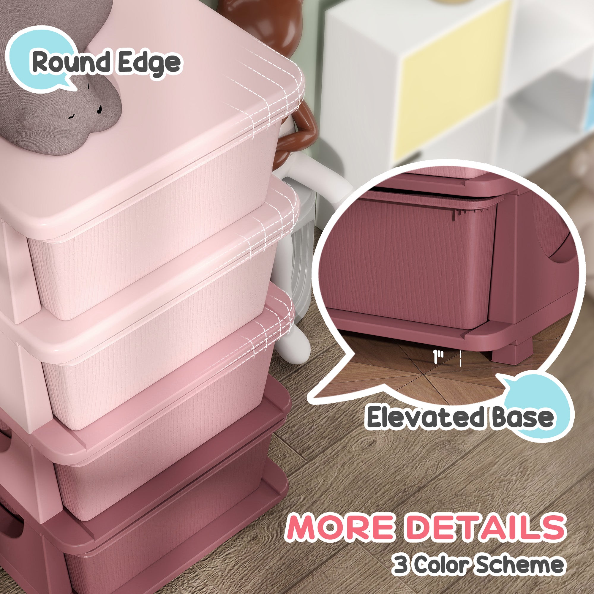 30" 4 Tier Kids Storage Unit Dresser Tower w/ 4 Drawers, Pink