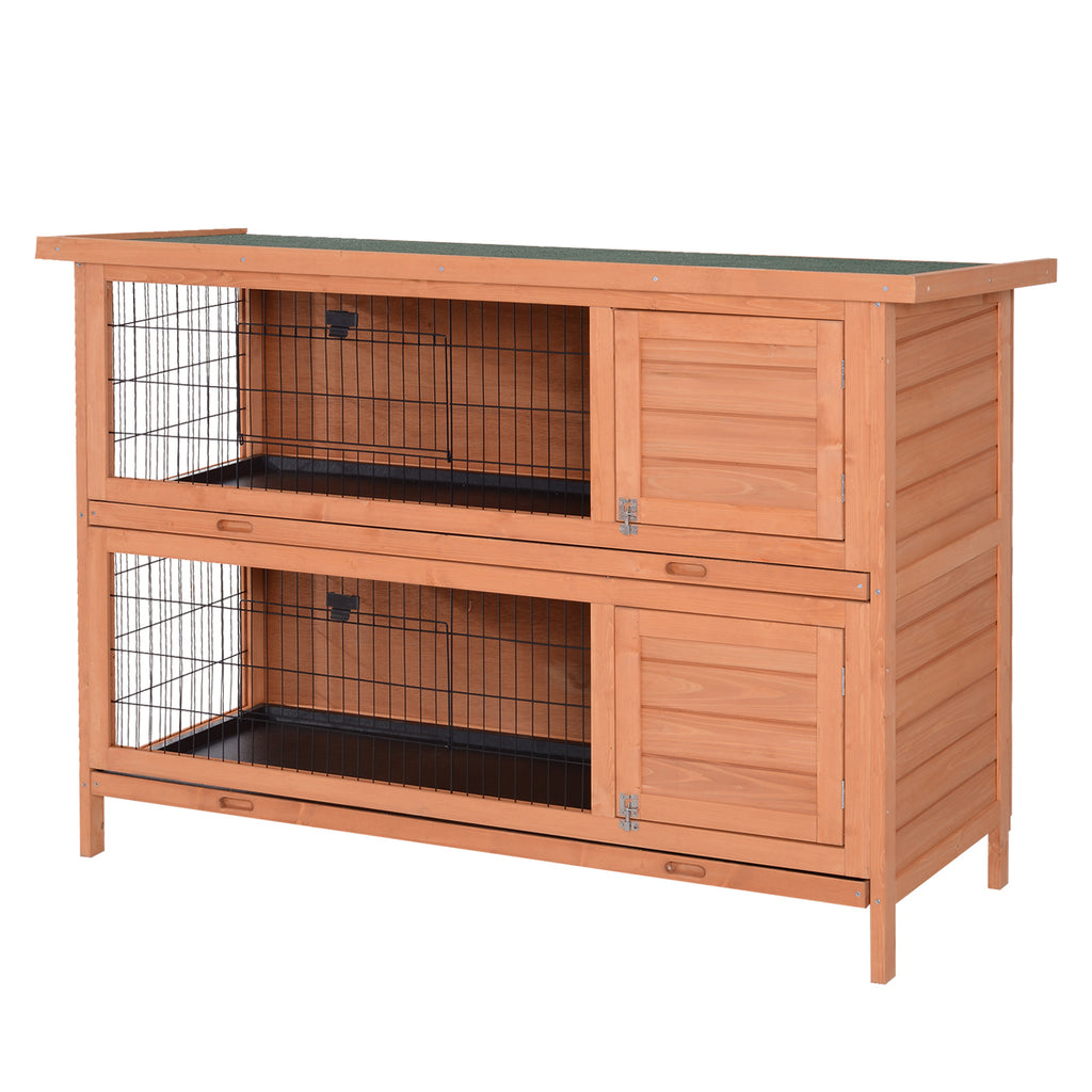 54" 2-Story Large Rabbit Hutch Bunny Cage Wooden Pet House Small Animal Habitat Lockable Doors, Tray, Roof, Orange