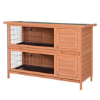 54" 2-Story Large Rabbit Hutch Bunny Cage Wooden Pet House Small Animal Habitat Lockable Doors, Tray, Roof, Orange