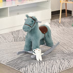Kids Rocking Horse with Bear Toy, Plush Animal Rocker with Fun Realistic Sounds for Toddler 18-36 Months, Blue