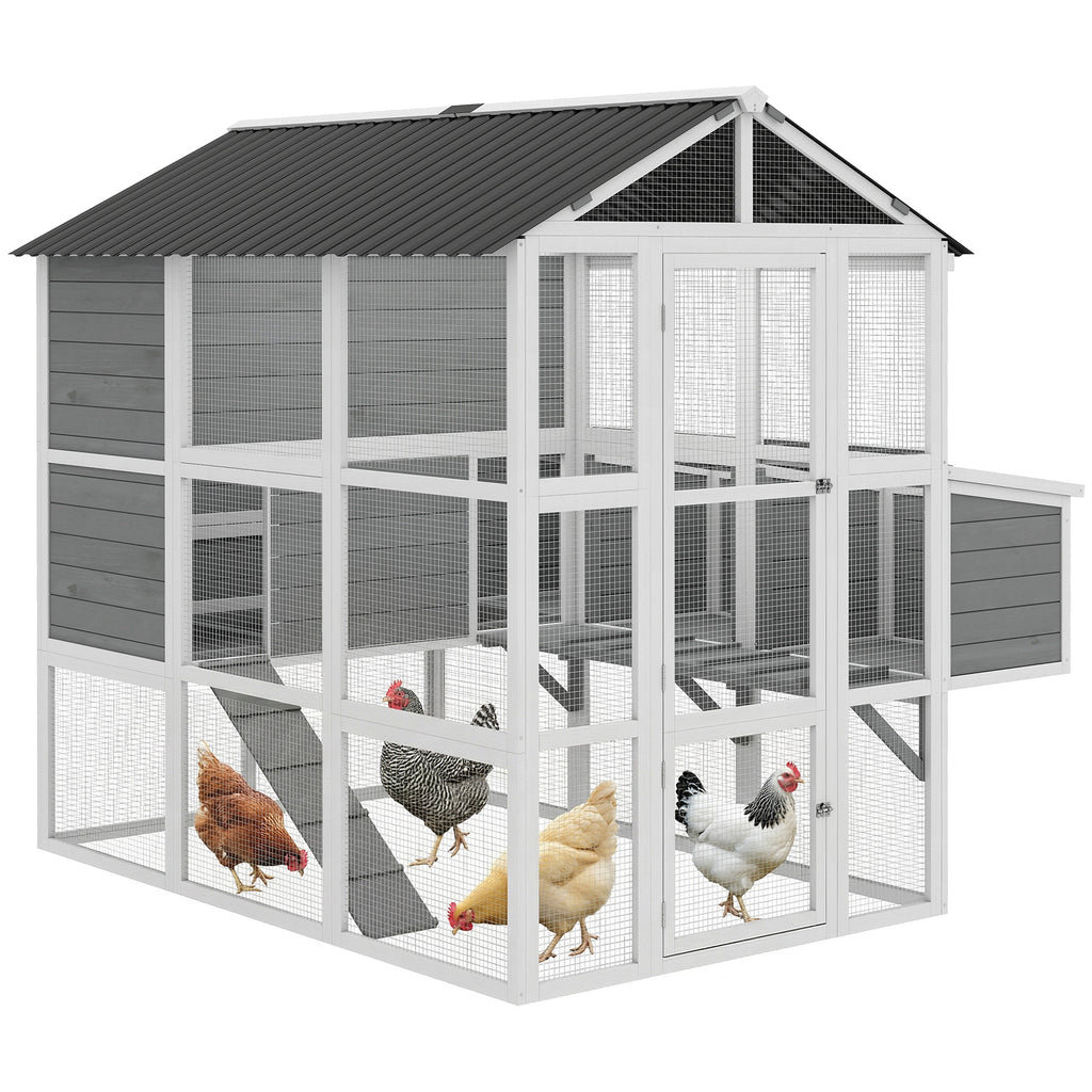 77" Large Chicken Coop for 6-8 Chickens, Outdoor Wooden Hen House Poultry Cage with Run, Nesting Boxes, Waterproof Roof