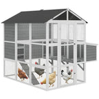77" Large Chicken Coop for 6-8 Chickens, Outdoor Wooden Hen House Poultry Cage with Run, Nesting Boxes, Waterproof Roof