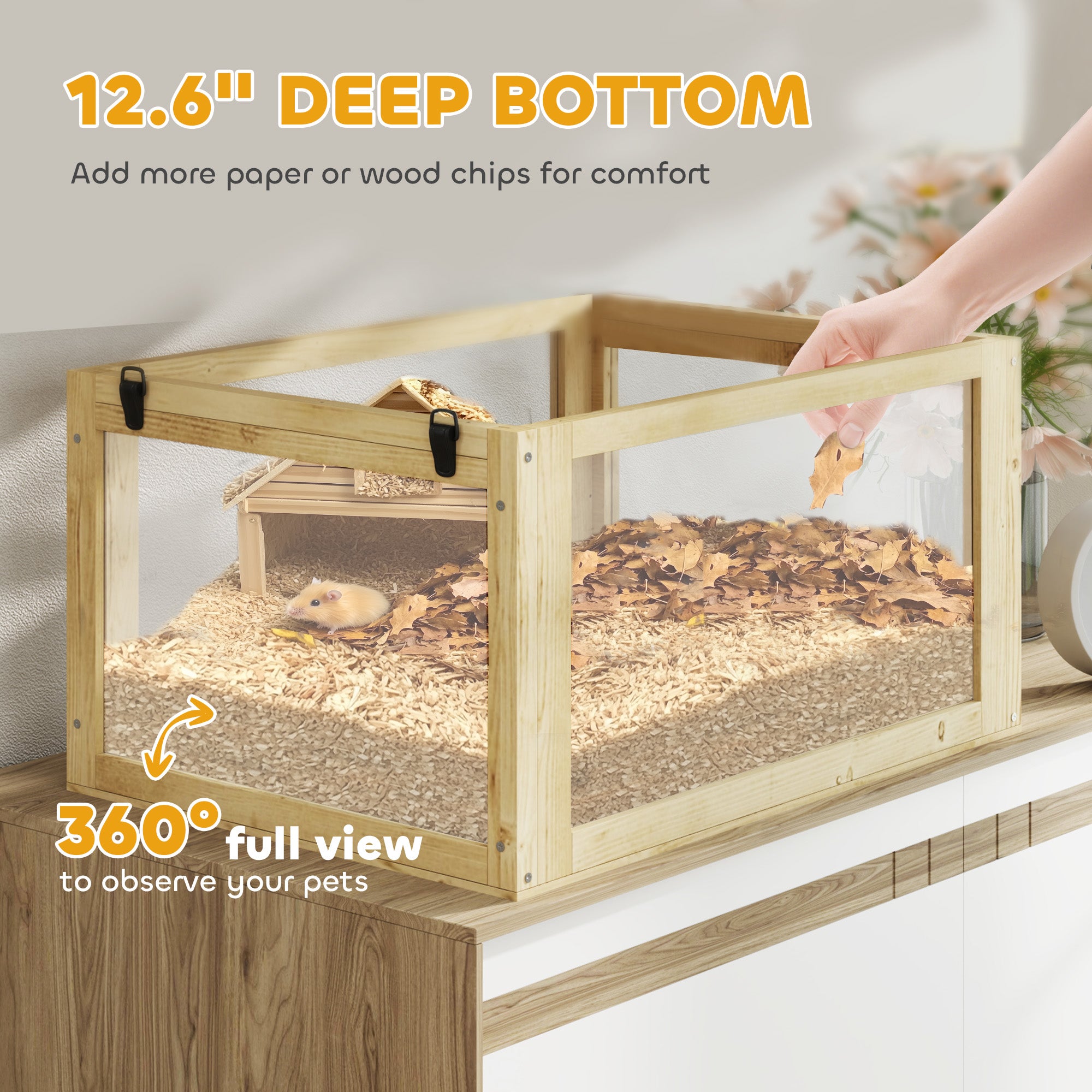 3 Tier Wooden Hamster Cage w/ Detachable Bottom, Hut, Seesaw, Exercise Wheel, Ramps, 24" x 16" x 29.5"