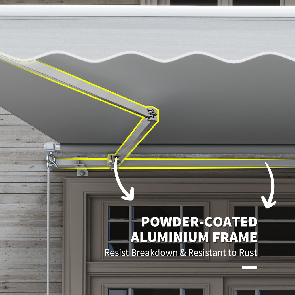 12' x 8' Retractable Awning Patio Awnings Sun Shade Shelter with Manual Crank Handle, 280g/m² UV & Water-Resistant Fabric and Aluminum Frame for Deck, Balcony, Yard, Light gray