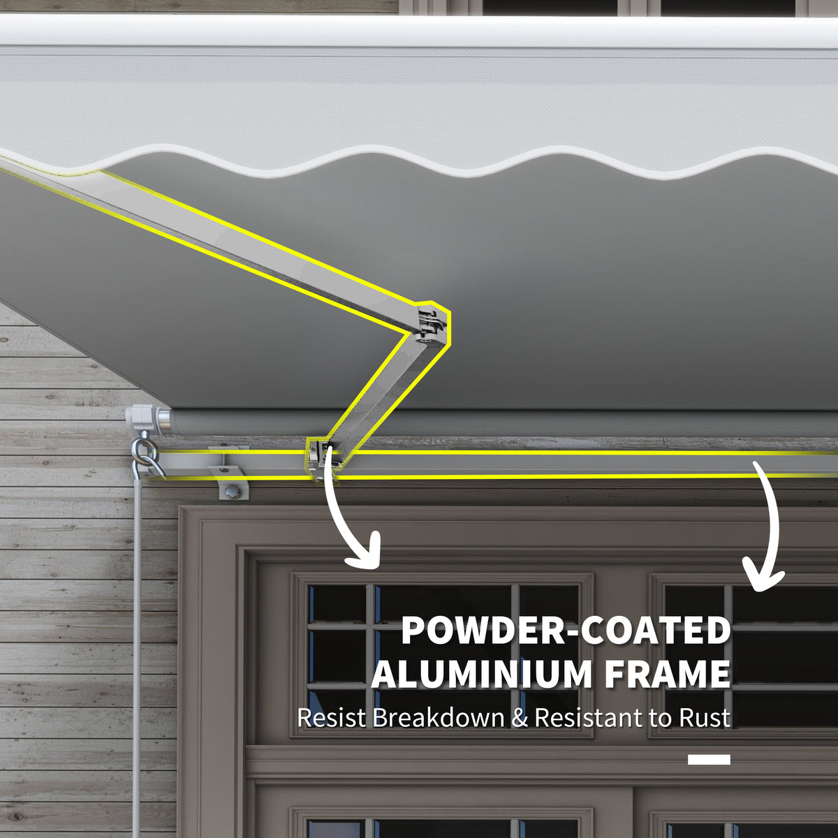 12' x 8' Retractable Awning Patio Awnings Sun Shade Shelter with Manual Crank Handle, 280g/m² UV & Water-Resistant Fabric and Aluminum Frame for Deck, Balcony, Yard, Light gray