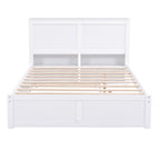 Full Size Storage Platform Bed with Pull Out Shelves, Twin Size Trundle, Solid Wood and MDF, 98" L x 89" W x 39.5" H, White