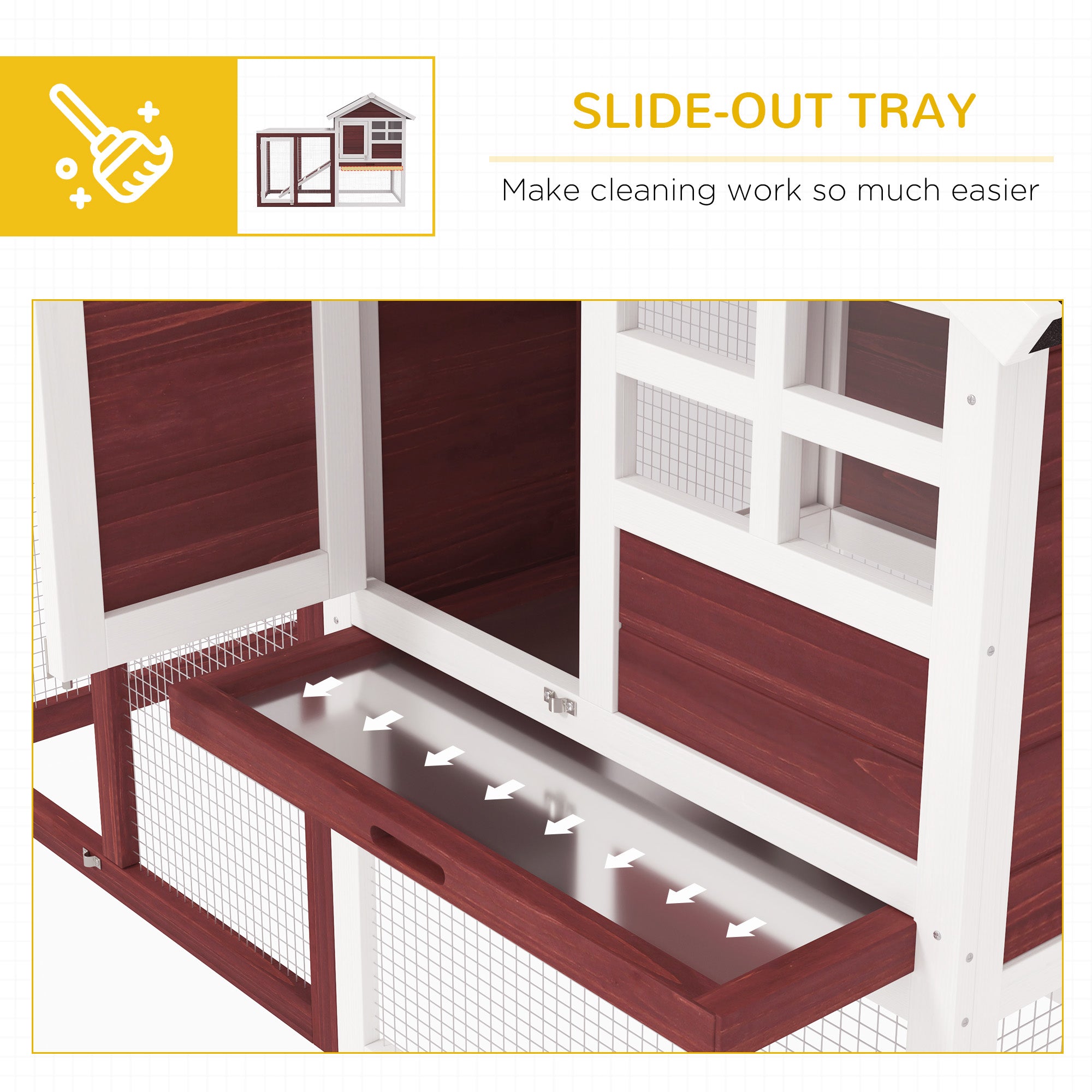 49" Wooden Rabbit Hutch Bunny Cage with Waterproof Asphalt Roof, Fun Outdoor Run, Removable Tray and Ramp, for Rabbits, Chickens, Ducks, Brown