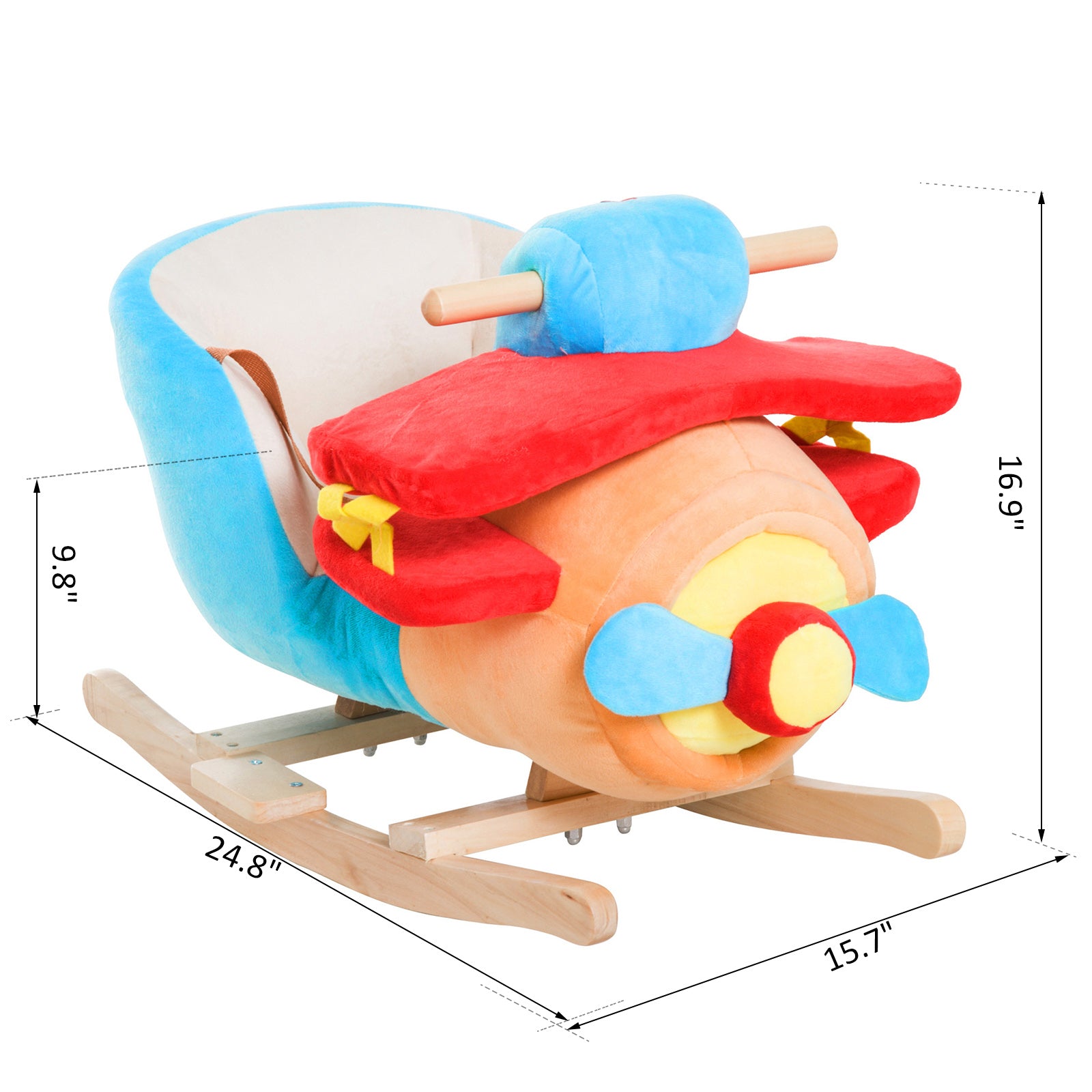 Kids Rocking Horse, Wooden Plush Ride-on Plane Chair Toy with Lullby Song and Seat Belt for 18 Month +