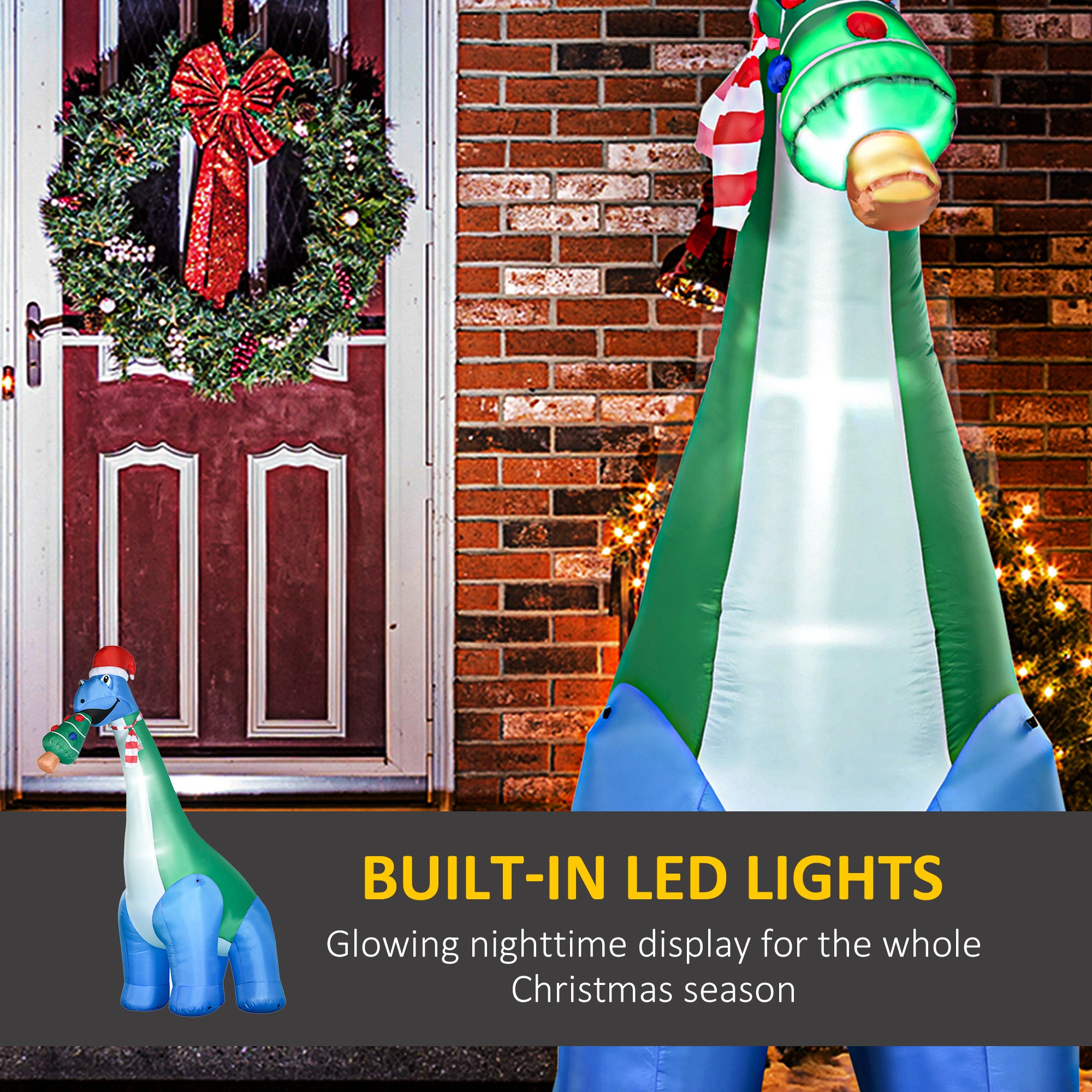 11FT Long Christmas Inflatables Outdoor Decorations Dinosaur with Christmas Tree in Mouth, Blow-Up LED Yard Christmas Decor, Waterproof