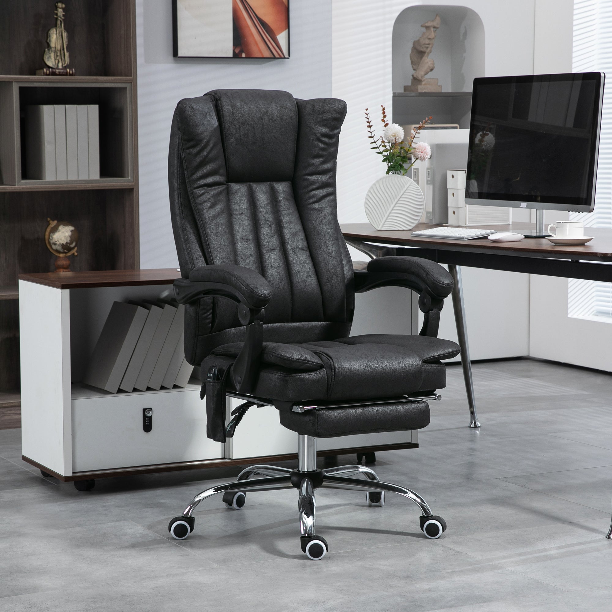 Massage Office Chair, 6 Points and Heat, Reclining Computer Chair with High Back, Adjustable Height and Footrest, Black