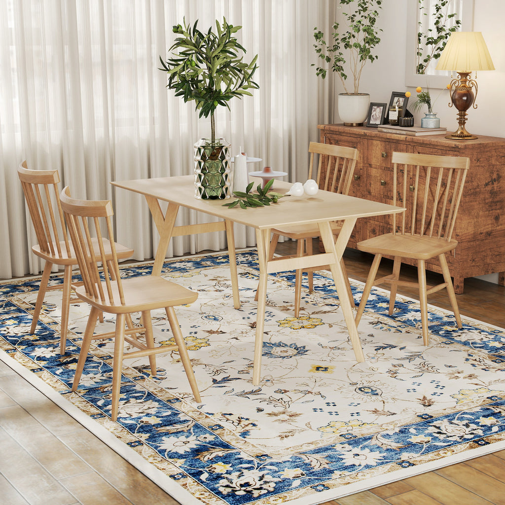 Machine Washable Area Rug 8x10, Non-Slip Boho Floral Print Floor Carpet for Living Room, Bedroom, Dining Room, Blue