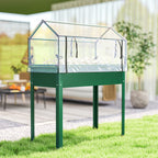 Elevated Garden Box with Greenhouse Cover, Raised Garden Bed with Legs and Drainage Hole for Vegetables, Green