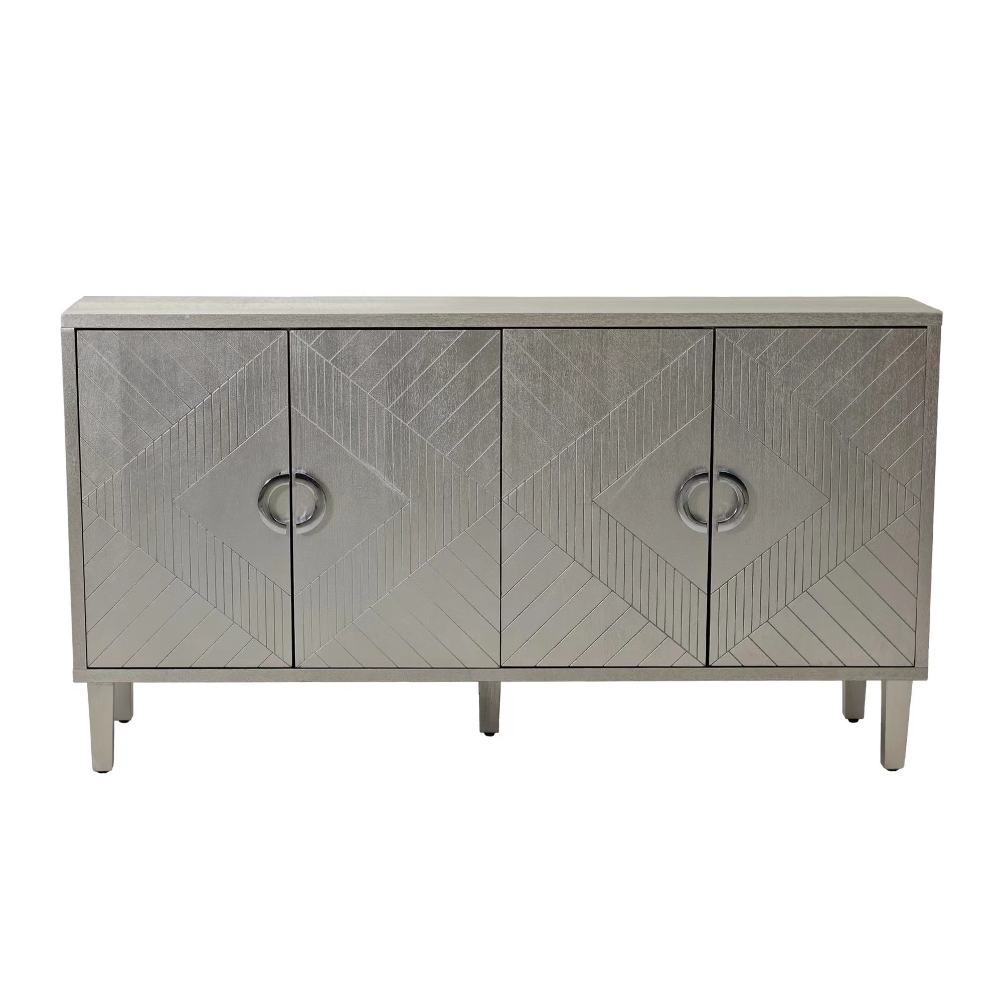 Stylish 4-Door Storage Cabinet with Pine Legs and MDF, Durable Construction, Versatile Use, 59.84"L x 15.75"W x 32.48"H, Champagne