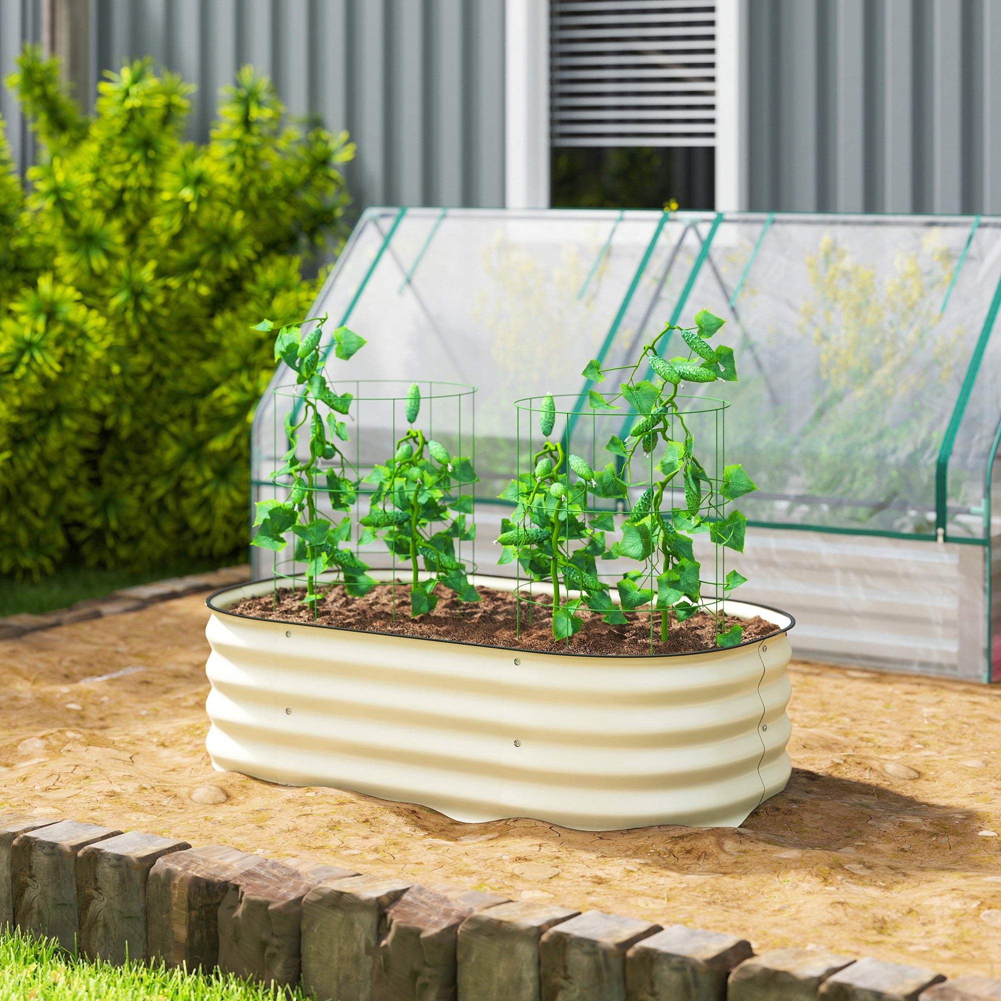 3.4' x 2' x 1' Galvanized Raised Garden Bed Kit, Metal Planter Box with Safety Edging, Cream