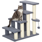 4 Levels Cat Steps with Scratching Posts for High Bed, Sofa, Gray
