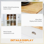 27" Rolling Kitchen Island Cart with Drawer and Glass Door Cabinet, Kitchen Trolley with Adjustable Shelf and Towel Rack, White