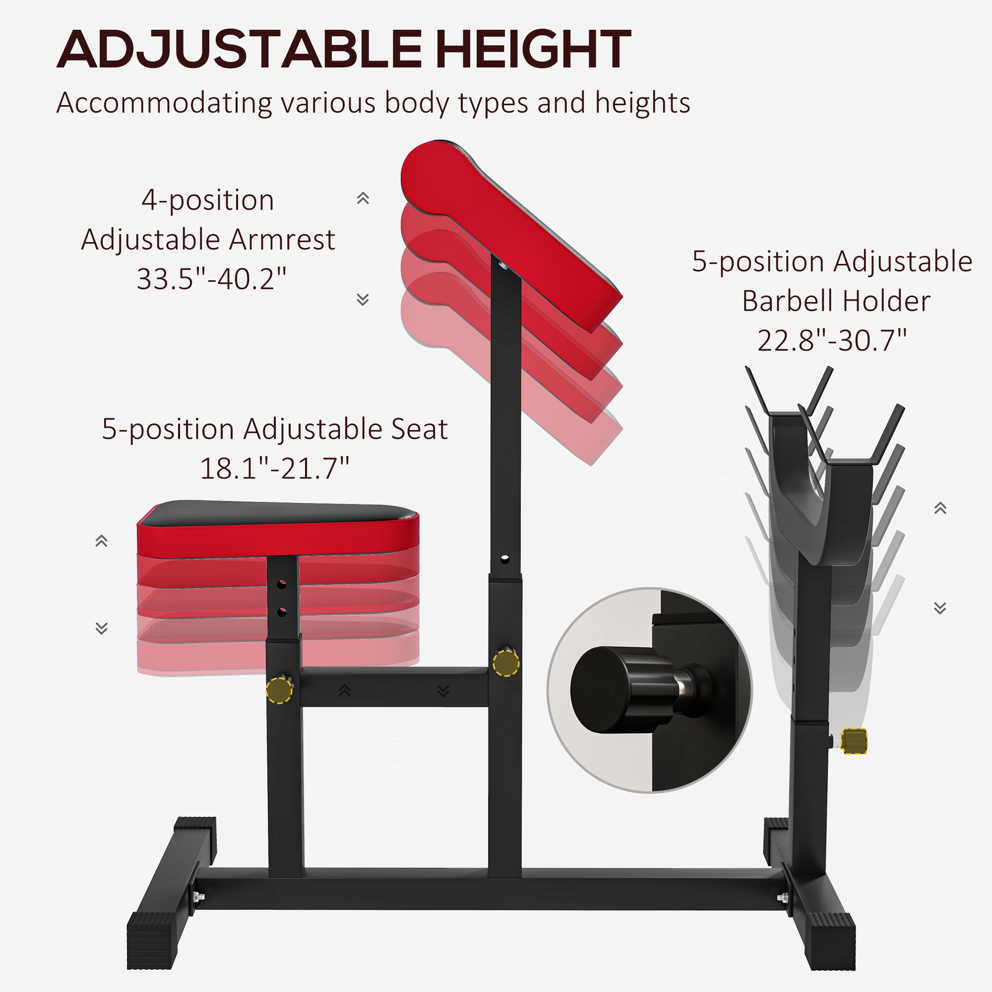 265 LBS Preacher Curl Bench for Strength Training, Adjustable Seated Arm Isolated Barbell Dumbbell Bicep Station, Black